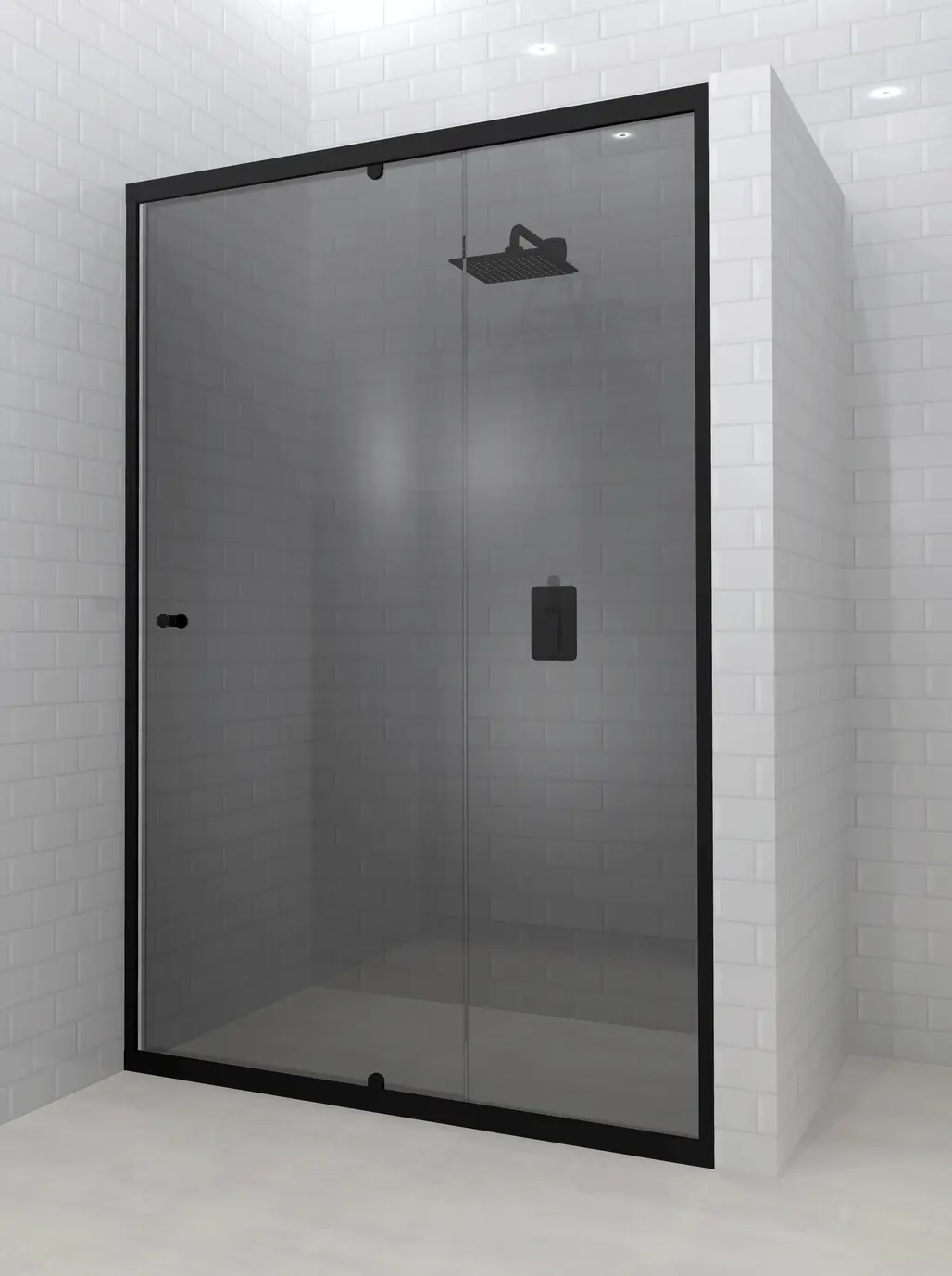 Single door shower with black contrast frame