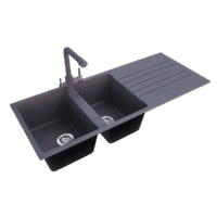 Lavé Granite Composite Kitchen Sink Double Bowl With Draining Board 1160x500mm Light Grey