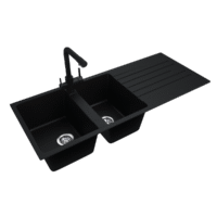 Lavé Granite Composite Kitchen Sink Double Bowl With Draining Board 1160x500mm Black